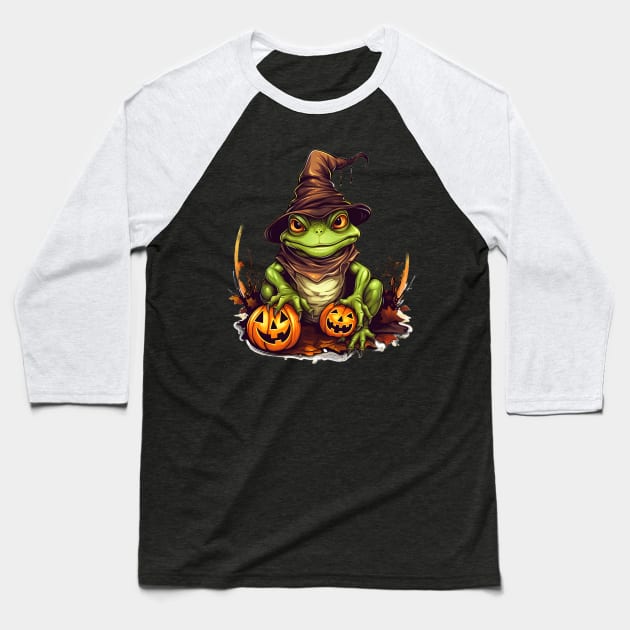 Frog Halloween Spooky Baseball T-Shirt by Merchweaver